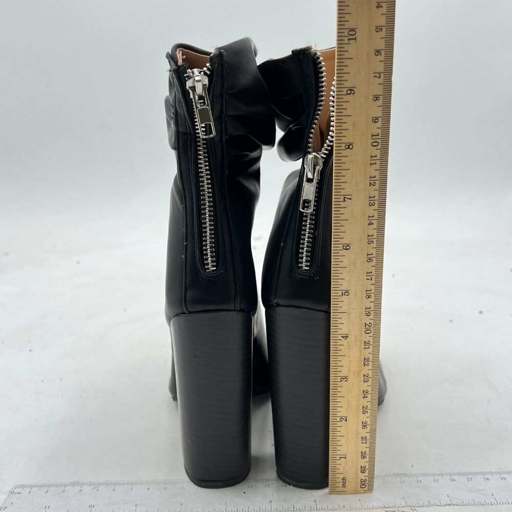 FSJ Black Stylish Peep Toe Slouch Ankle Boots Chunky Stacked Heels Party Shoes - Picture 5 of 8
